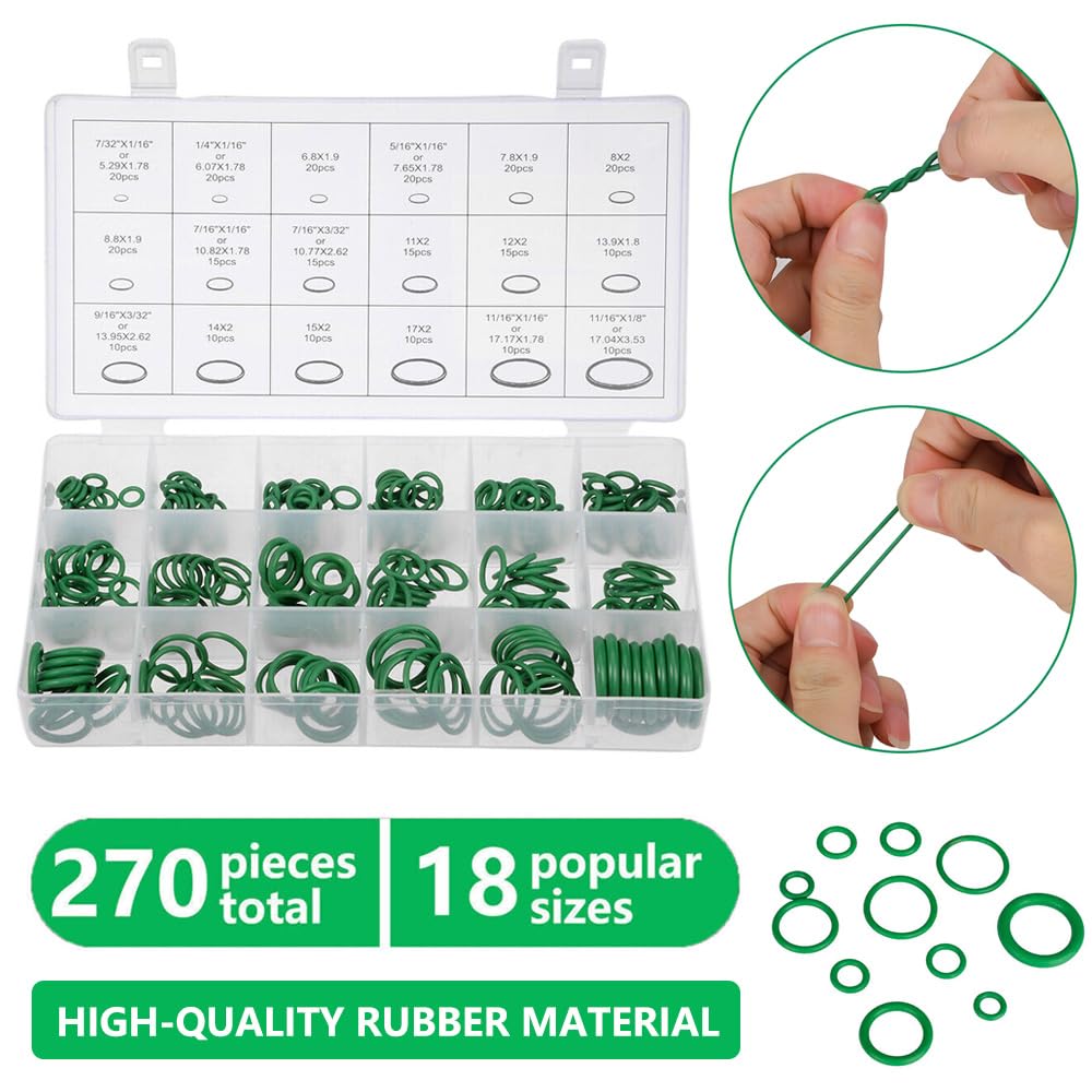 Saipor 3 Sets Car A/C Repair Kit, 270pcs Rubbber O-Ring Assortment Kits Seal Gasket Washer Set + 40PCS Car Air Conditioner Valve Core Kit R12 R134a A/C Valves Cores + 10pcs R134a AC Valve Caps