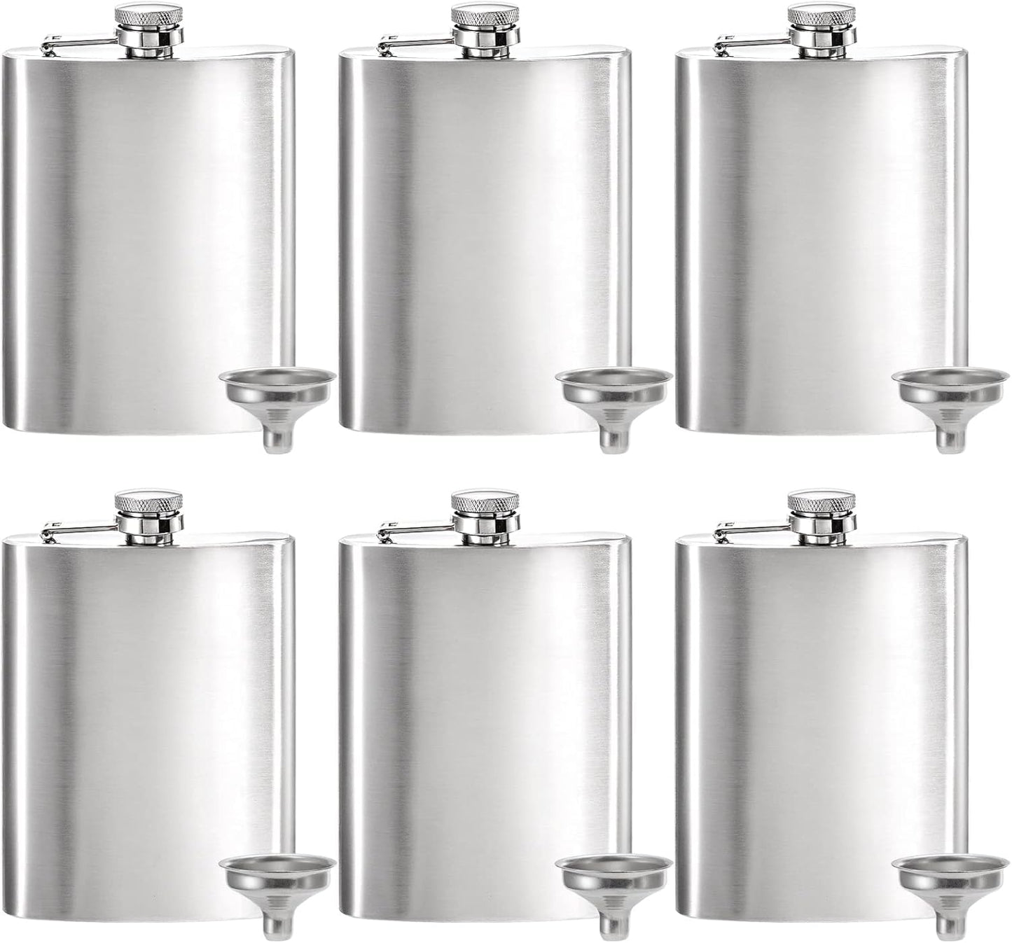 Tebery 8 oz Stainless Steel Hip Flask & Funnel Set, Set of 6