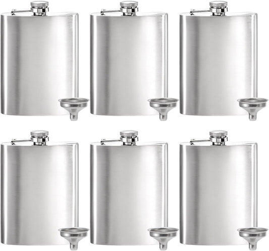 Tebery 8 oz Stainless Steel Hip Flask & Funnel Set, Set of 6