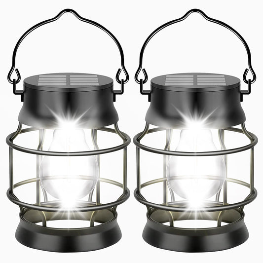 Solar Lantern Outdoor,Solar Lights Outdoor Waterproof Garden Lights,2 Pack Metal Hanging Lanterns Outdoor White LED Lighting for Yard Patio Pathway Garden Decorations