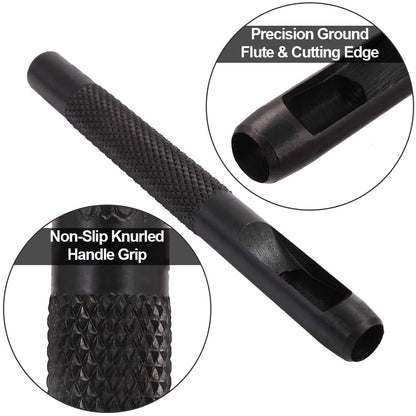 Spurtar Hollow Punch Set 12 Pieces 1/8"- 3/4"(3-19mm) Heavy Duty Carbon Steel Round Leather Hole Tool Leather Punch Set Kit for Watch Cloth Belt Gaskets with Storage Bag (Black)