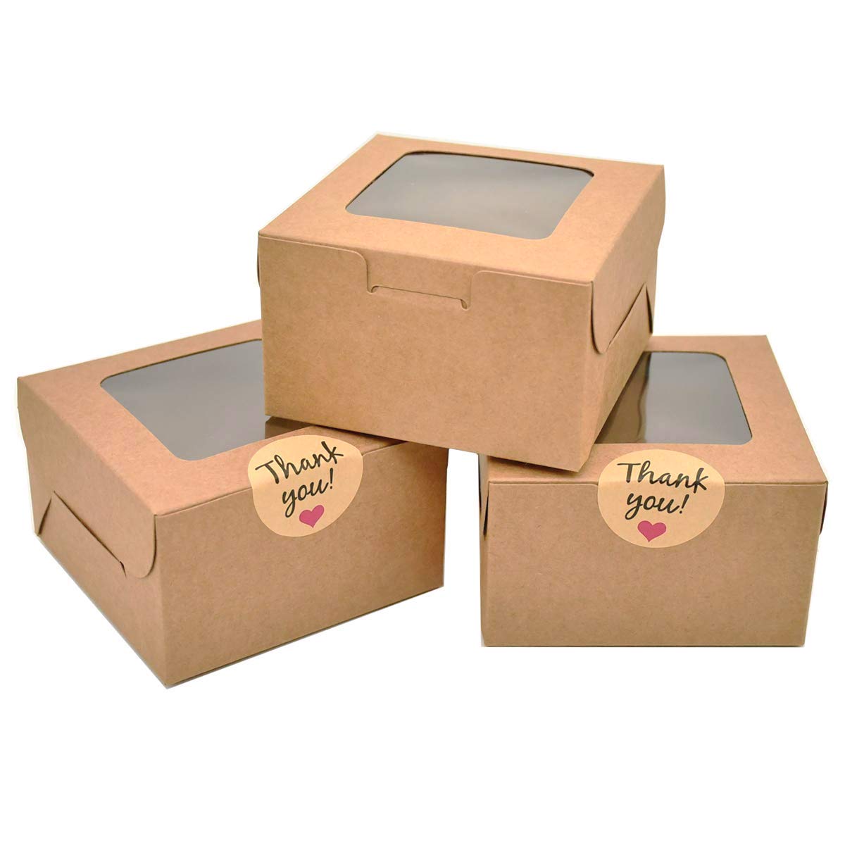50 Pack 4 x 4 x 2.5 Inches Brown Bakery Boxes Kraft Paper Pastry Boxes with Window Gift Packaging Boxes for Pastries, Mini Cakes, Cookies, Donut, Pie Slice, and More