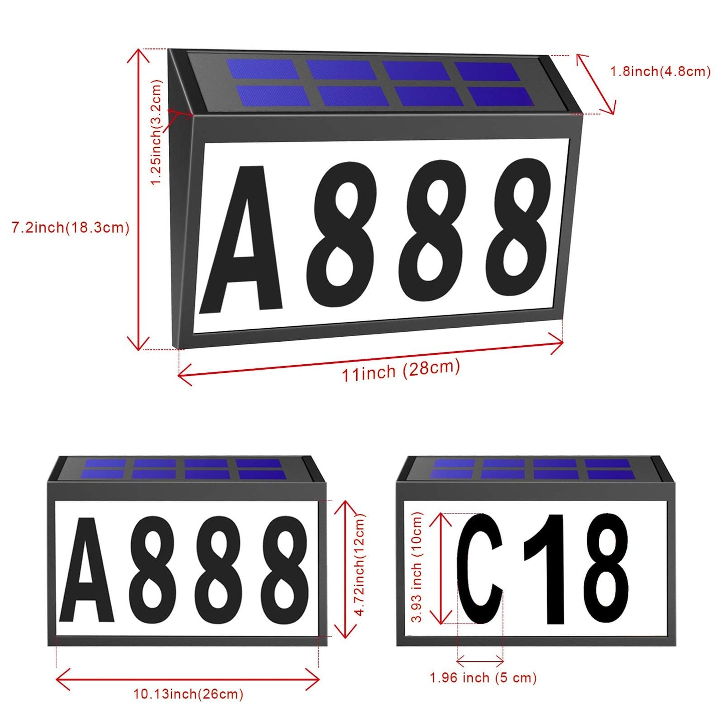 T-SUNUS Solar Address Sign, Dual-Color (3000K Warm & 6000K White) Illuminated House Numbers, Outdoor Waterproof LED Address Plaque with Auto On/Off, Easy Wall Mount for Mailbox Garage Yard