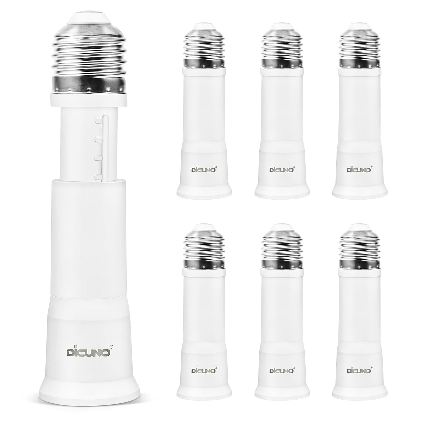 DiCUNO E26 Light Socket Extender, Adjustable 3.15-4.13 Inch Extension, 4-Level Extendable, 6-Pack
