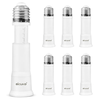 DiCUNO E26 Light Socket Extender, Adjustable 3.15-4.13 Inch Extension, 4-Level Extendable, 6-Pack