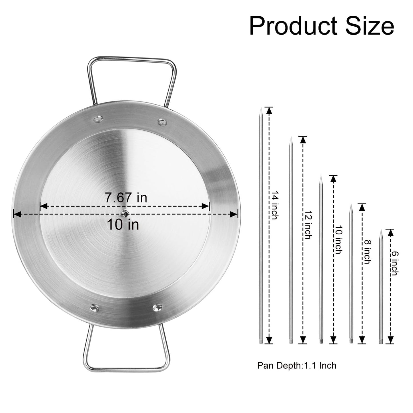 Al Pastor Skewer for Grill, Brazilian Vertical Spit Stand 10 Inch Stainless Steel with 5 Removable Spikes (6",8",10",12",14"), for Tacos El Pastor, Shawarma Kebabs Smoker Oven BBQ Dishes