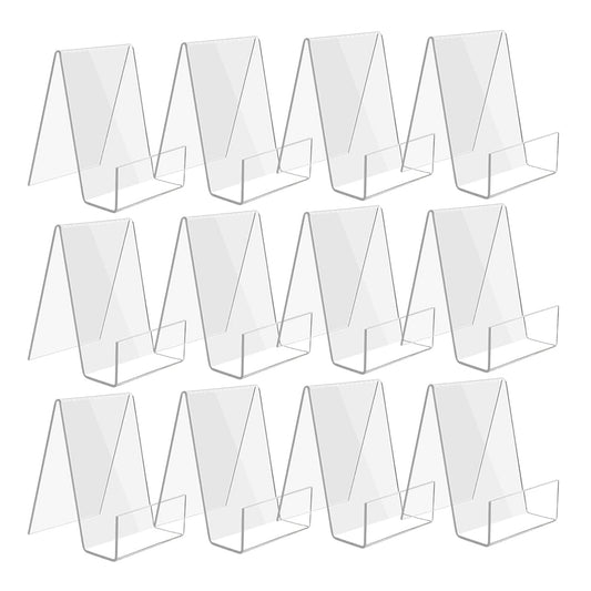 Worown 12 Pack (2.95 x 3.54 x 4.1 Inches) Acrylic Book Stands, Clear Book Holder, Acrylic Display Stand for Books, Photos, Brochures, Tablets and Phones