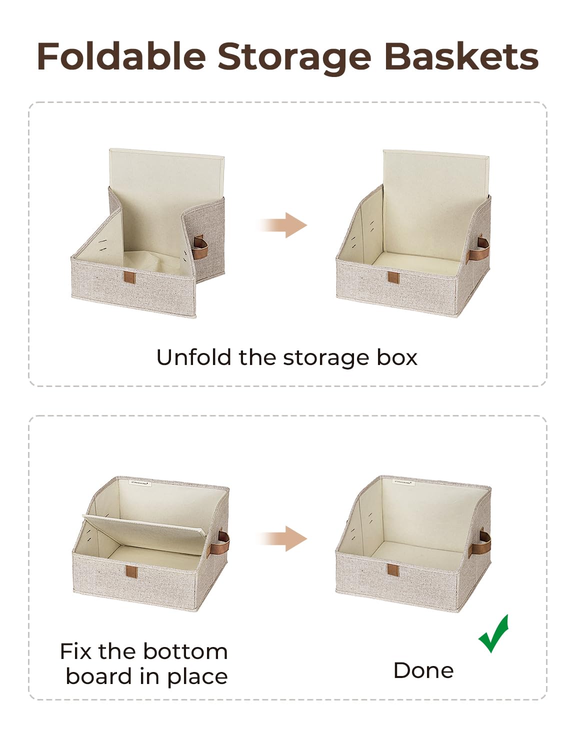 StorageWorks Closet Storage Bins, Trapezoid Organizer Box for Shelves, Fabric Clothes Bin, Foldable Organizing Baskets with Handles, Small, Brown and Beige, 3-Pack