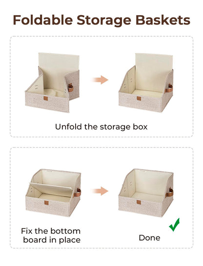 StorageWorks Closet Storage Bins, Trapezoid Organizer Box for Shelves, Fabric Clothes Bin, Foldable Organizing Baskets with Handles, Small, Brown and Beige, 3-Pack