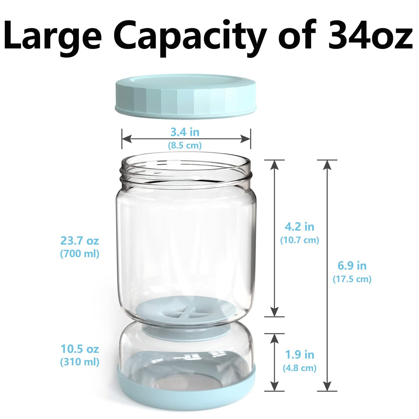 WhiteRhino Glass Pickle Container with Strainer,Olive Hourglass Jar,Pickle Jar Upside Down Kimchi for Jalapenos,Leakproof Airtight Lids and Refrigerator Dishwasher Safe (Blue/34oz)