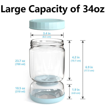 WhiteRhino Glass Pickle Container with Strainer,Olive Hourglass Jar,Pickle Jar Upside Down Kimchi for Jalapenos,Leakproof Airtight Lids and Refrigerator Dishwasher Safe (Blue/34oz)