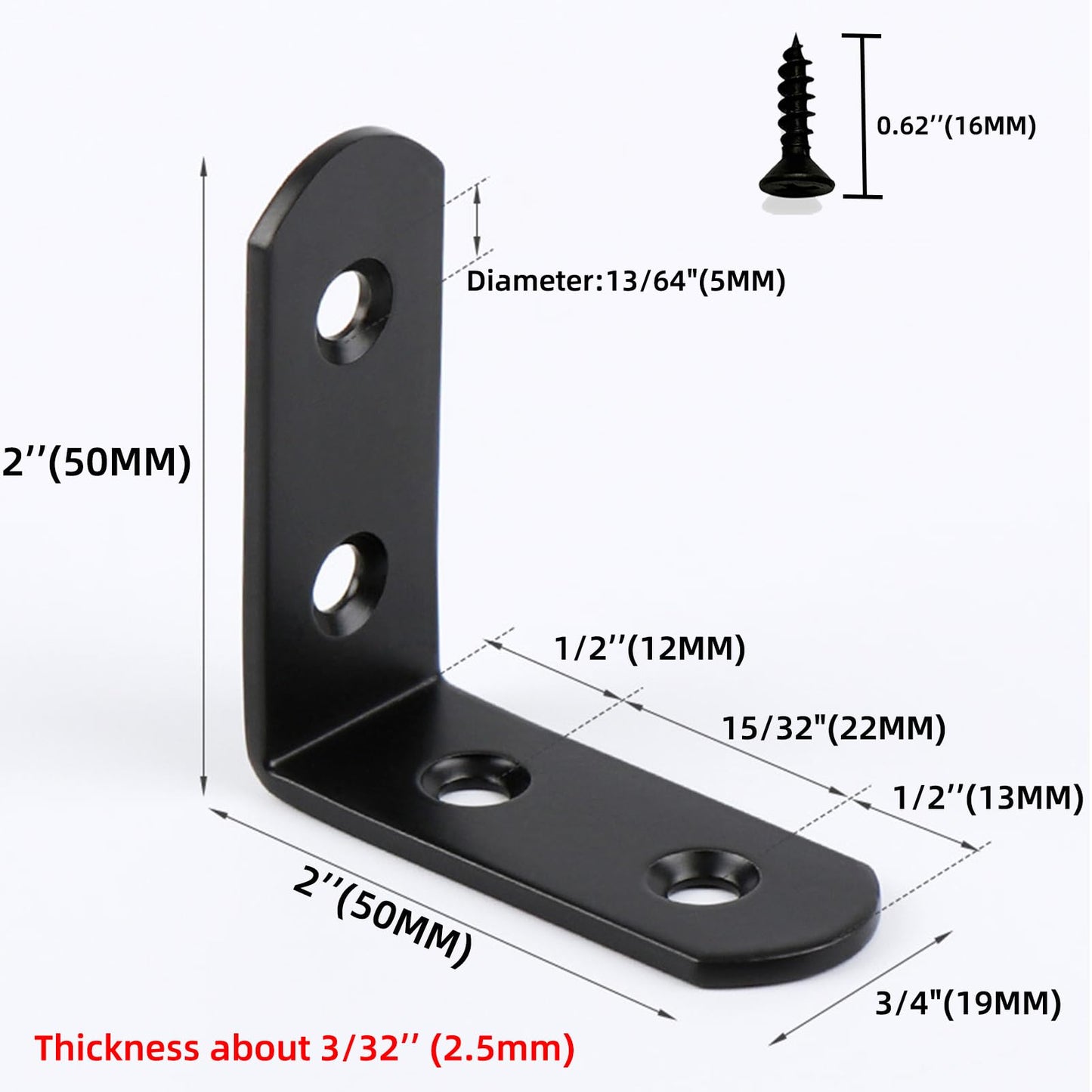 2 Inch (50mm) L Brackets for Wood Shelves Corner Brace 20 Pack- Reinforced Corner Braces - Black Heavy Duty Steel Shelf Brackets for Furniture/ DIY Home Improvement