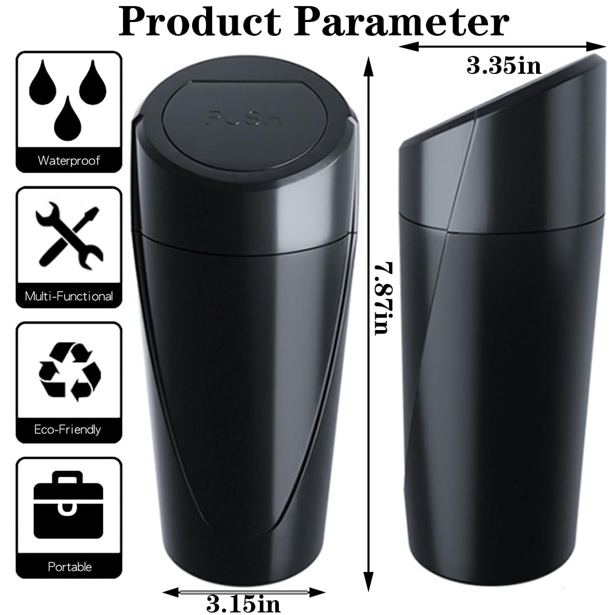 Car Trash Can Bin with Lid - 2 Packs Car Garbage Can Cup Holder - Black Mini Leakproof Vehicle Trash Garbage Can Bin with 40pcs Trash Bags-Car Organizers and Storage for Front Back Seat Accessories