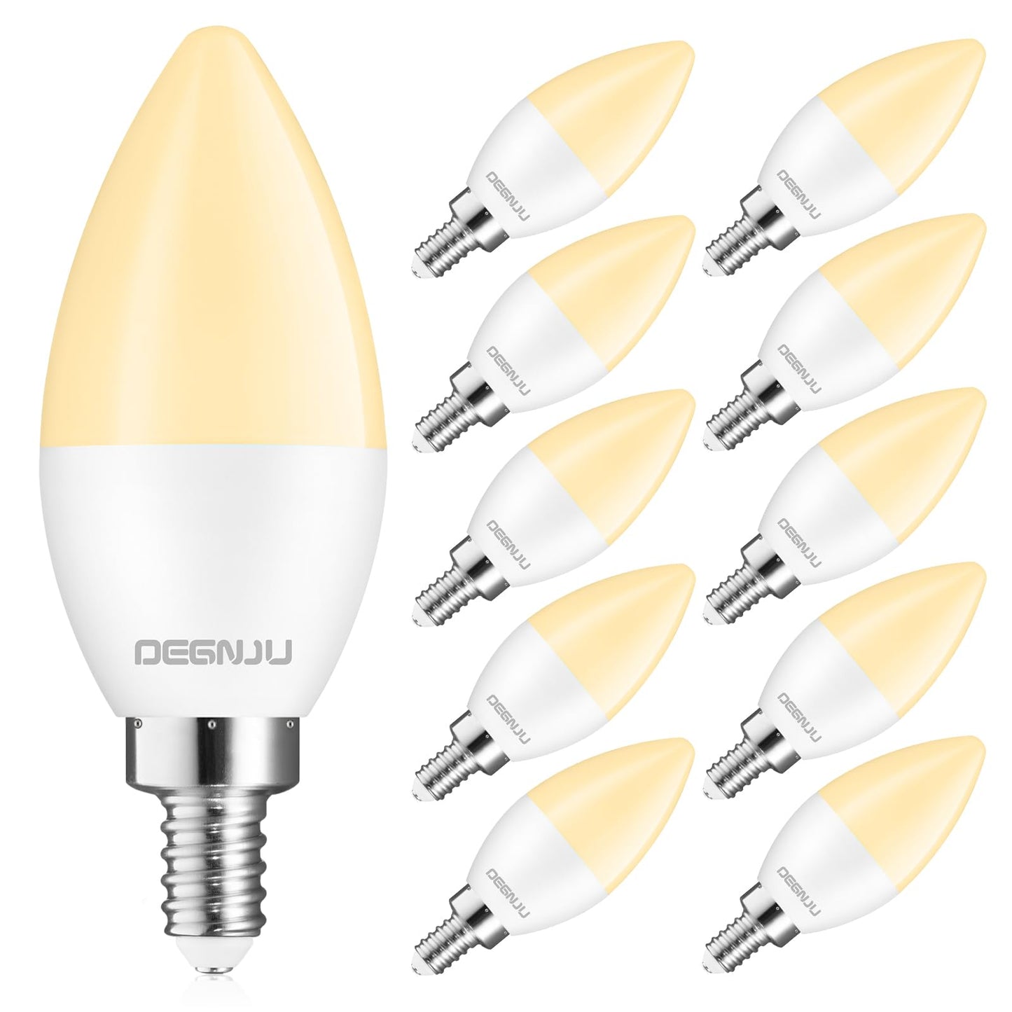 DEGNJU LED Candelabra Light Bulbs 60W Equivalent, Chandelier Light Bulbs Soft White 2700K, E12 LED Bulb, Type B Light Bulb 5.5W, Candelabra Base, 120V, B11 Candle Light Bulb, Non-Dimmable, 10 Pack