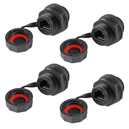 ACEIRMC RJ45 Ethernet LAN Cable Connector CAT6 Shielded Industrial Panel Mount Bulkhead Feed Thru Coupler with Waterproof IP67 Dustproof Cap Outdoor Industrial Standard (4pcs)