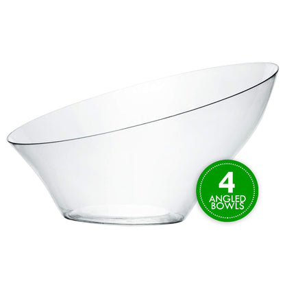 PLASTICPRO Disposable Angled Plastic Bowls Round Large Serving Bowl, Elegant for Party's, Snack, or Salad Bowl, Clear Pack of 4