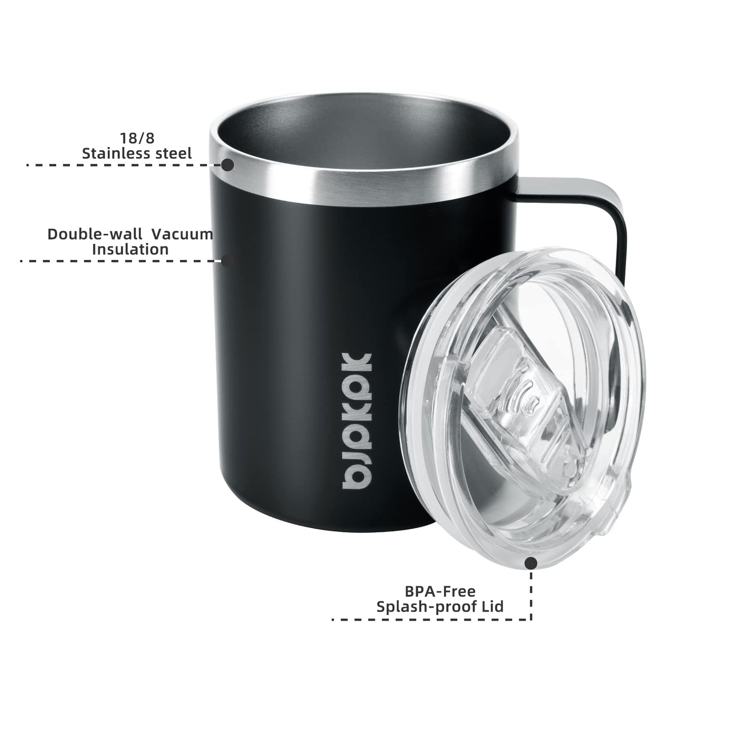 BJPKPK 2 pcs Insulated Coffee Mug with Lid,14oz Stainless Steel Travel Cup with Splash Proof Lid-Black