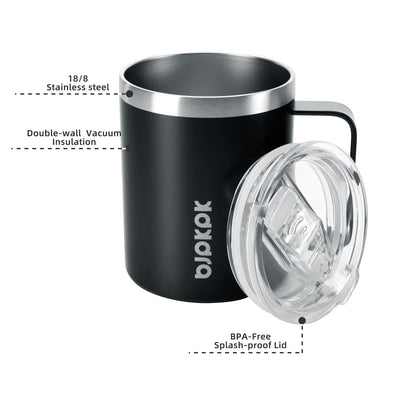 BJPKPK 2 pcs Insulated Coffee Mug with Lid,14oz Stainless Steel Travel Cup with Splash Proof Lid-Black