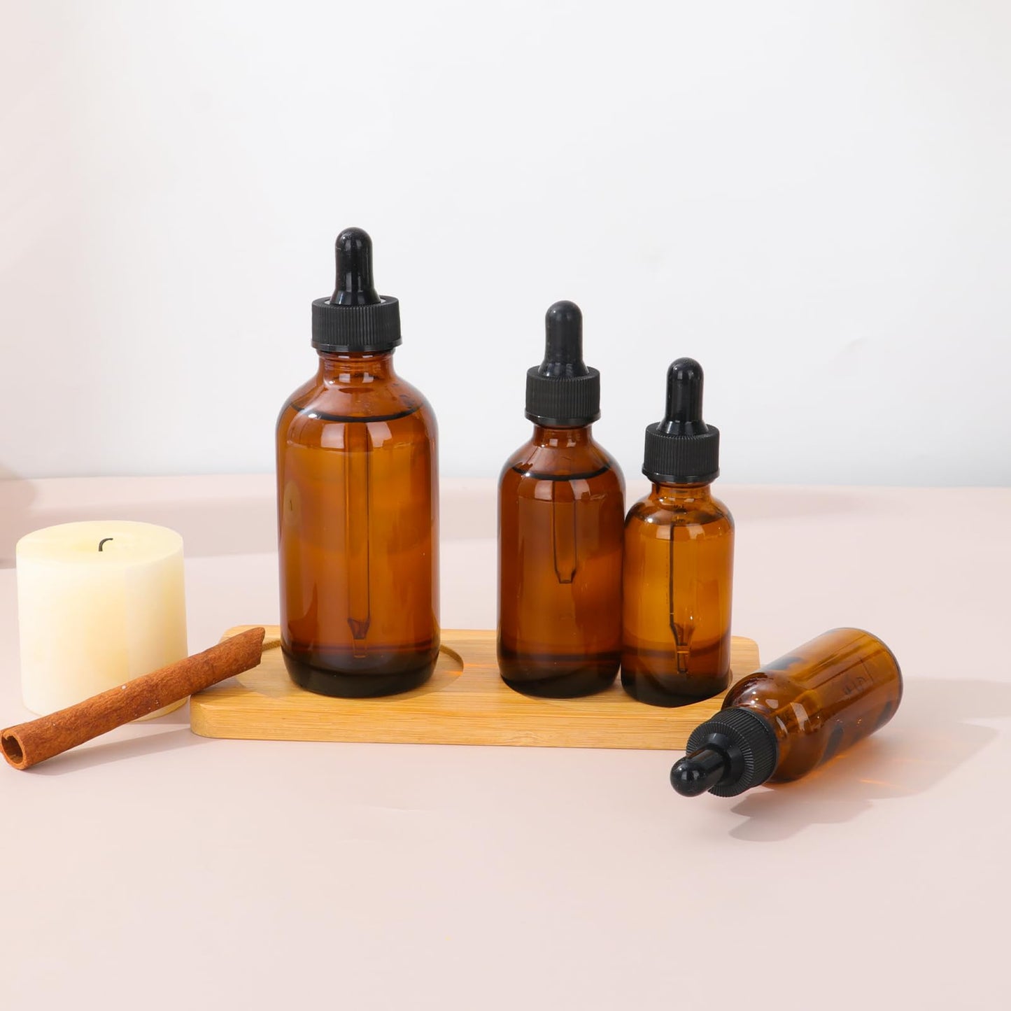 2 oz Amber Glass Dropper Bottles- 24 Pack Boston Bottle with Leakproof Caps for Essential Oils and DIY- Bonus 4 Funnels, 1 Brush＆24 Labels