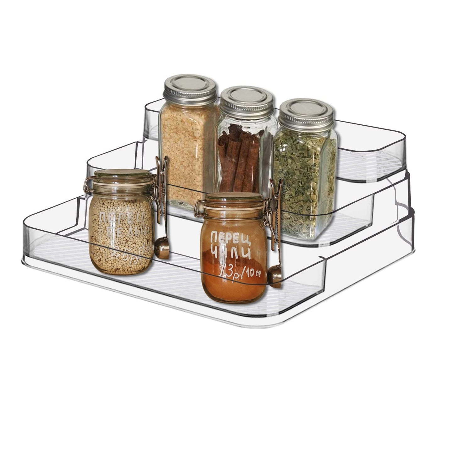 Zilphoba Acrylic Spice Rack, No Assembly Clear 3 Tier Condiment Bottle Shelf Vanity Organizer for Cabinet Kitchen Bathroom (1pcs)