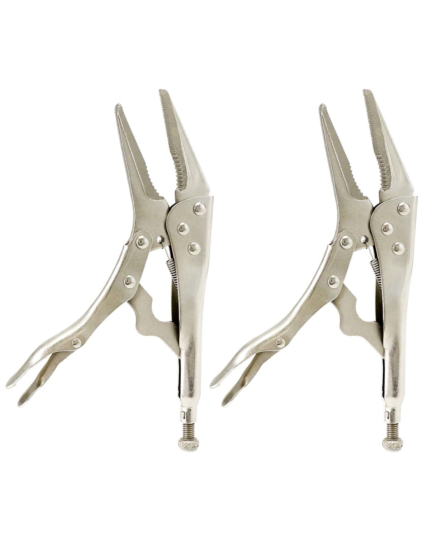 QWORK 2 Pack Original Locking Pliers Long Nose, 9" Long Nose Pliers, Curved Jaw Pliers, 2-3/4" Maximum Opening Locking Pliers Set