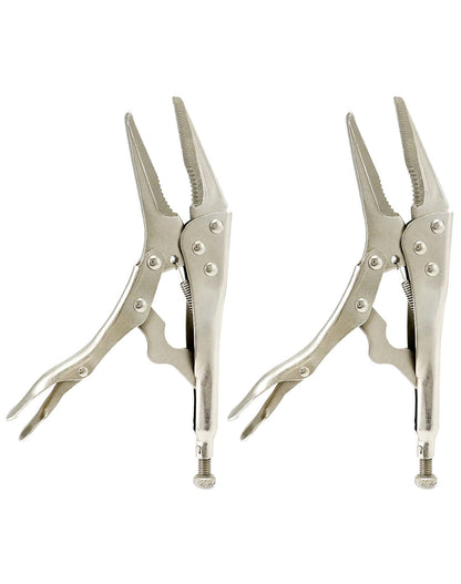 QWORK 2 Pack Original Locking Pliers Long Nose, 9" Long Nose Pliers, Curved Jaw Pliers, 2-3/4" Maximum Opening Locking Pliers Set