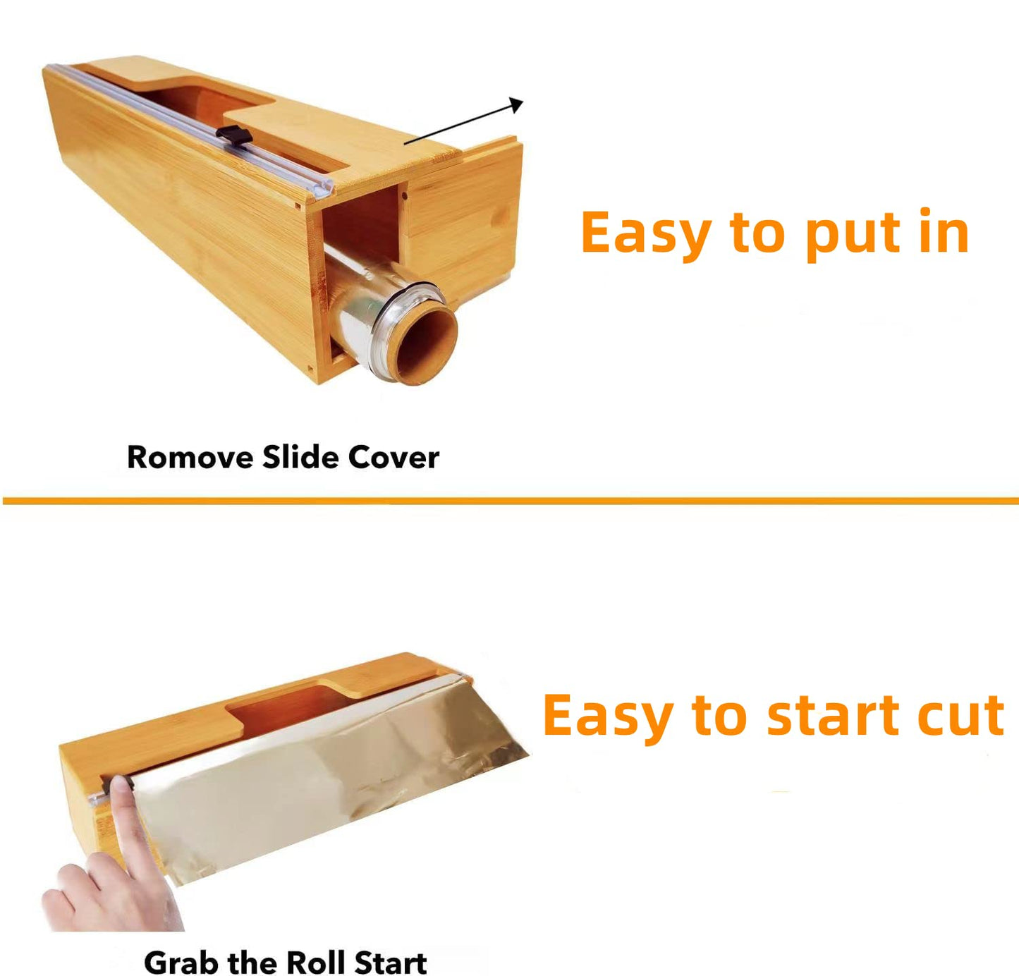 15 in Long Foil and Plastic Wrap Dispenser with Slide Cutter, Bamboo Kitchen roll Organizer Holder for 15’’roll,Compatible with Aluminum Foil, Parchment Paper,Wax Paper,Cling Film