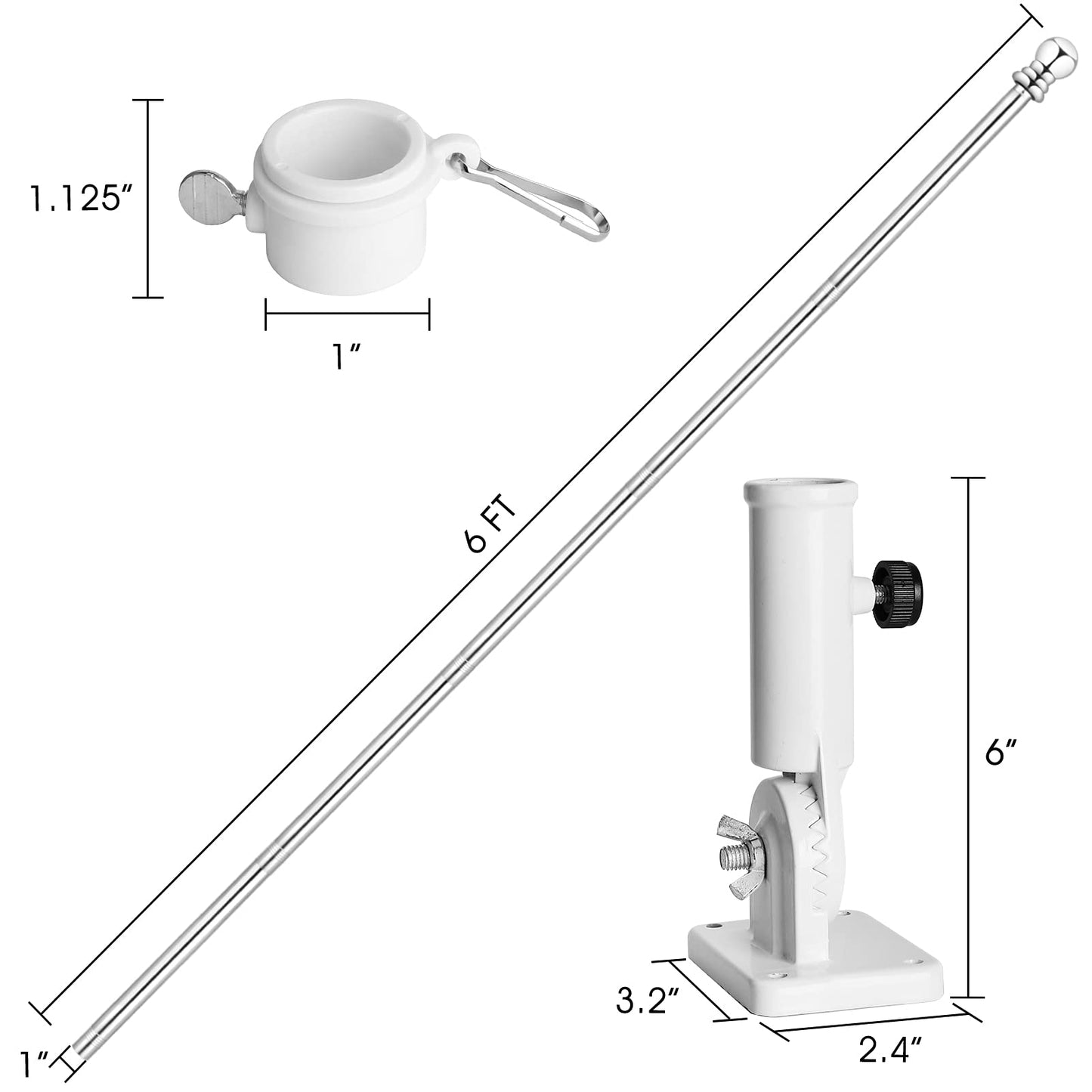 Remiawy 6FT Flag Pole Kit, Heavy Duty Stainless Steel Flagpole with Holder, Outdoor Flag Pole for Truck Porch Garden Yard with 4 Flag Pole Rings