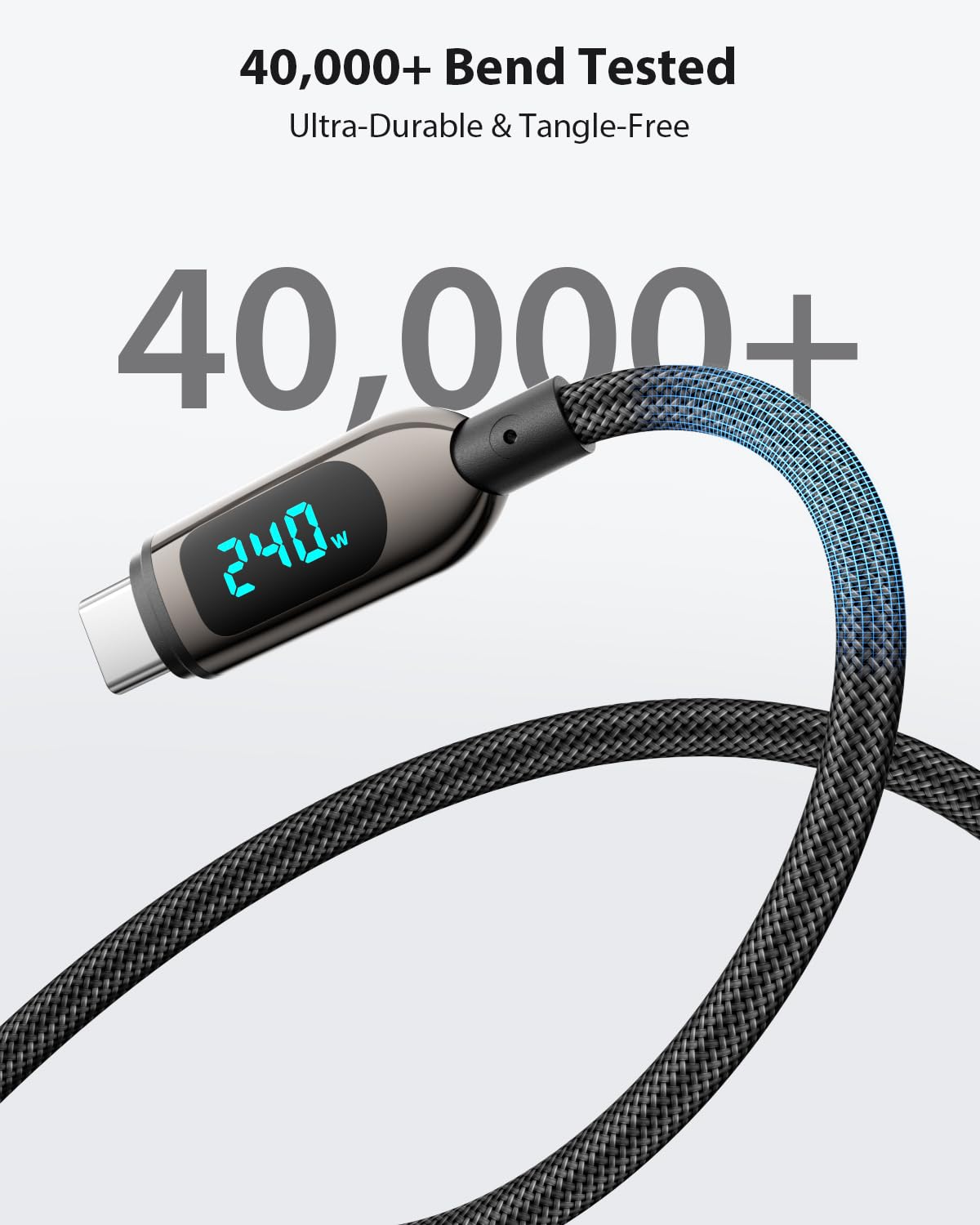 SOOPII 240W USB C to USB C Cable Fast Charge, Nylon Braided Cable with LED Display for lPhone 17/17 Pro/17 Plus/17 Pro Max,lPad Air,MacBook Pro,Galaxy S25/S24, Pixel, LG (Black, 1.2M 2Pack- 240W)