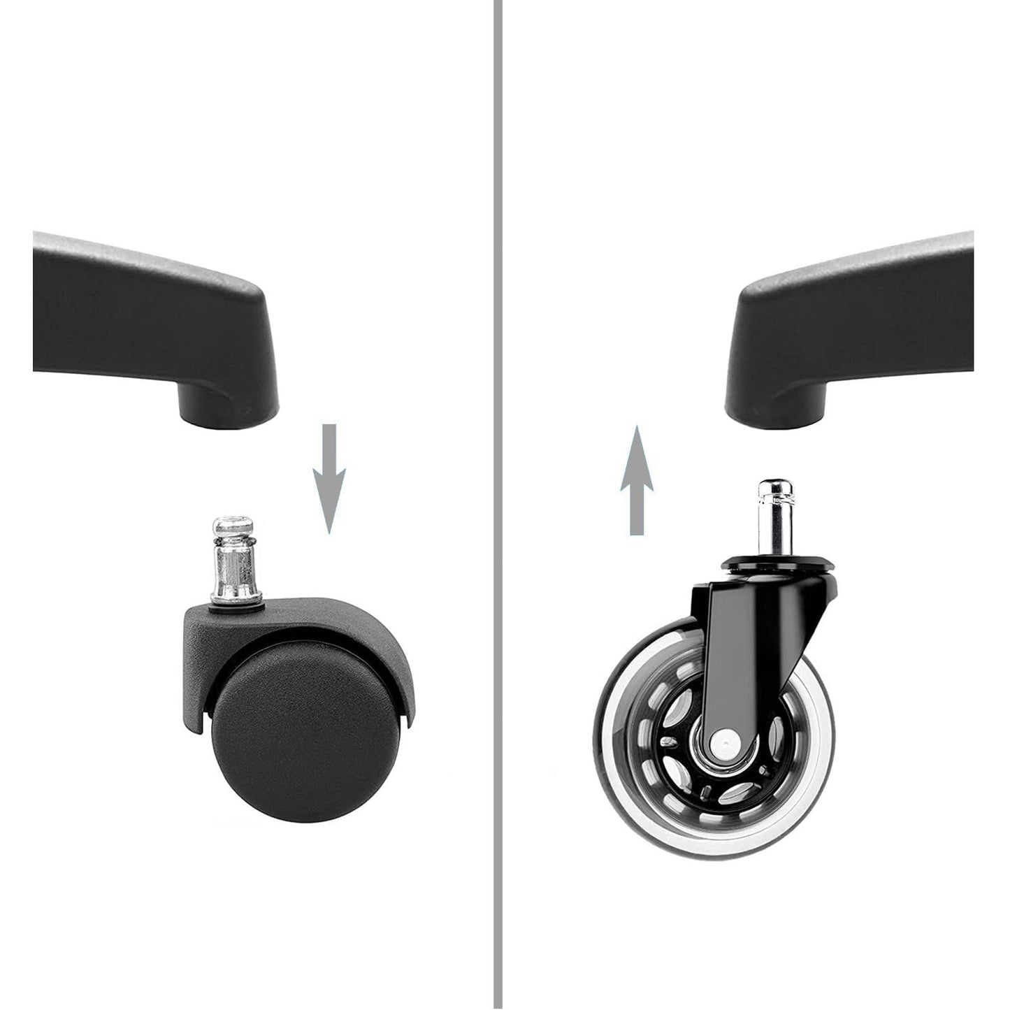 YIUBCZOQI Office Chair Wheels Casters Set of 5 - Heavy Duty Silent Rollers for Hardwood Floors & Carpet, 10x22mm FIT 1KEA,Non-Marring Black Chair Casters with Dual-Bearing Design