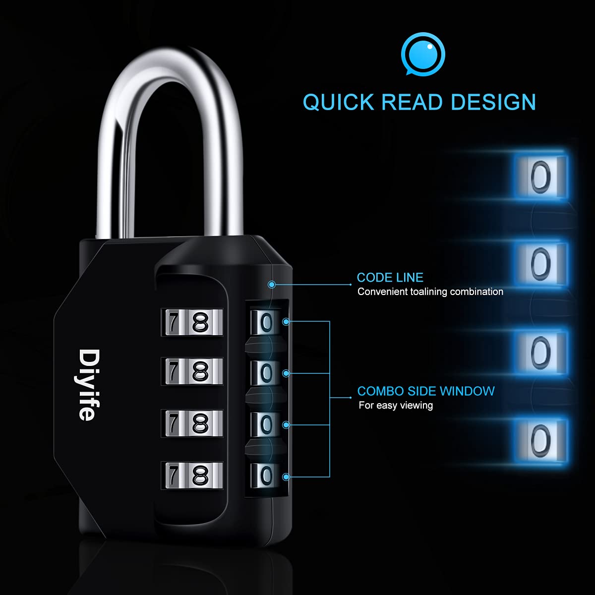 Combination Padlock, [4 Pack] Diyife 4 Digit Locker Lock Weatherproof Lock Outdoor Combination Lock for School Gym Locker,Toolbox, Fence, Gate, Hasp, Cabinet(Black)