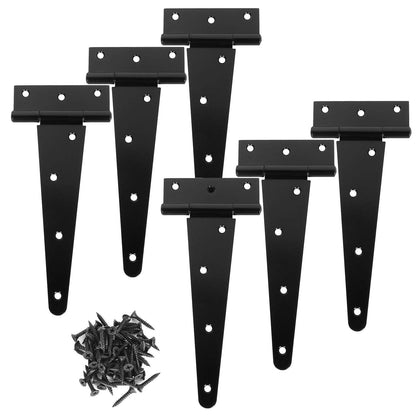 AConnet 6PCS T Strap Hinges 8 Inch Heavy Duty Gate Hinges Barn Door Hinges Shed Hinge Black Strap Hinge for Barn Door, Wooden Fences, Shed Door, Cabinet