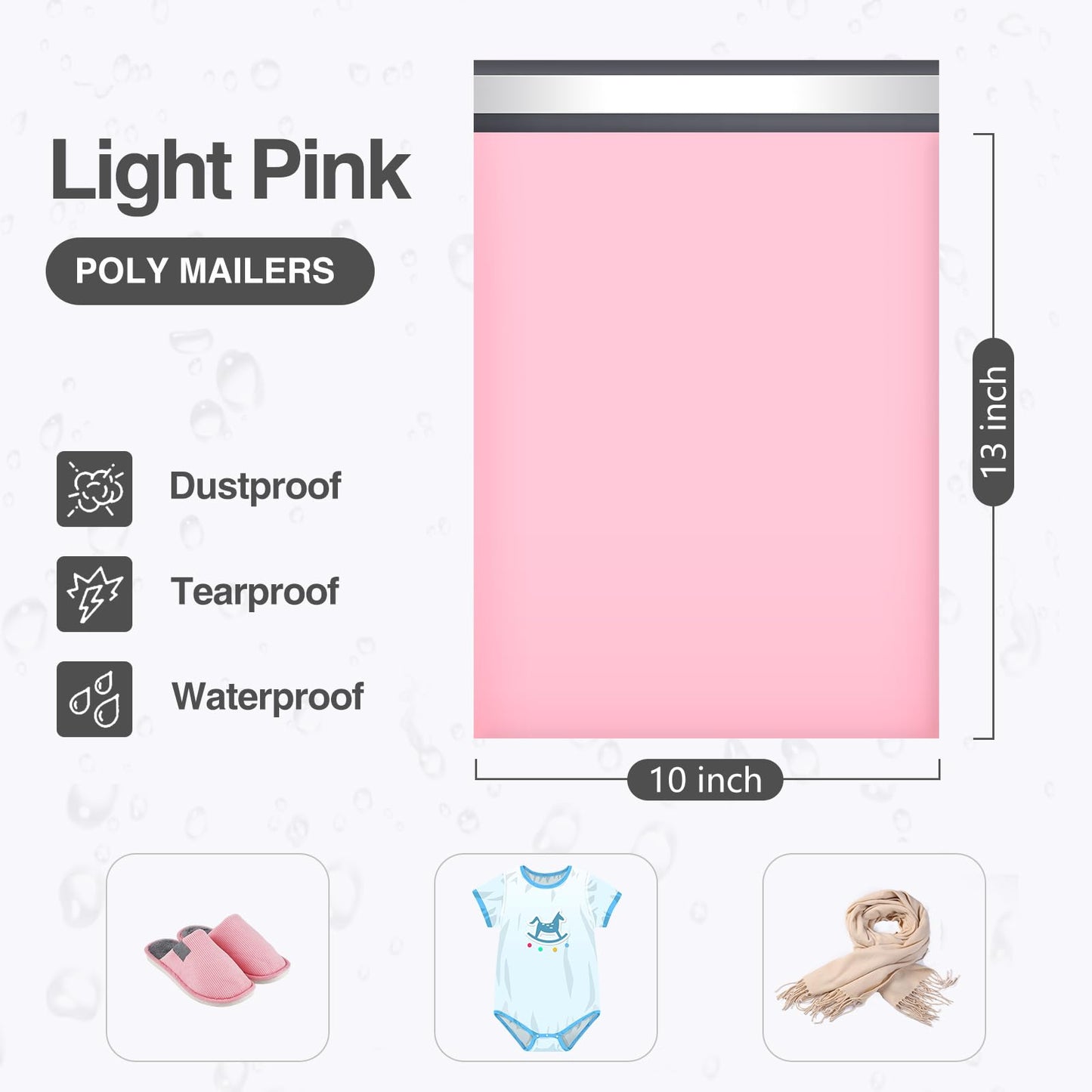 UCGOU Poly Mailers 10x13 Inch Light Pink 200 Pack Shipping Bags #4 Strong Mailing Envelopes Boutique Packaging Postal Self Seal Adhesive Waterproof and Tear Proof Small Business for Clothes Books