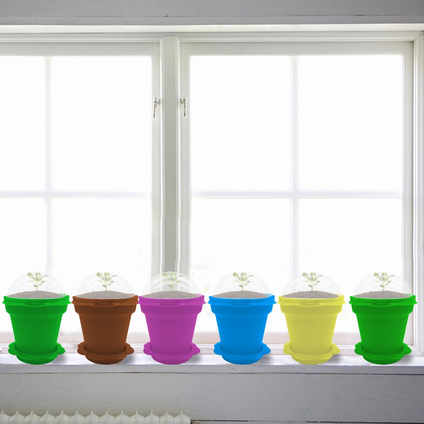 25 Packs Cupcake Plant Nursery Pots with Humidity Dome - 3" Flower Pots with with Lids & Trays - Planting Containers Cups for Indoor Outdoor Plant Succulent Display (Mixed Color)