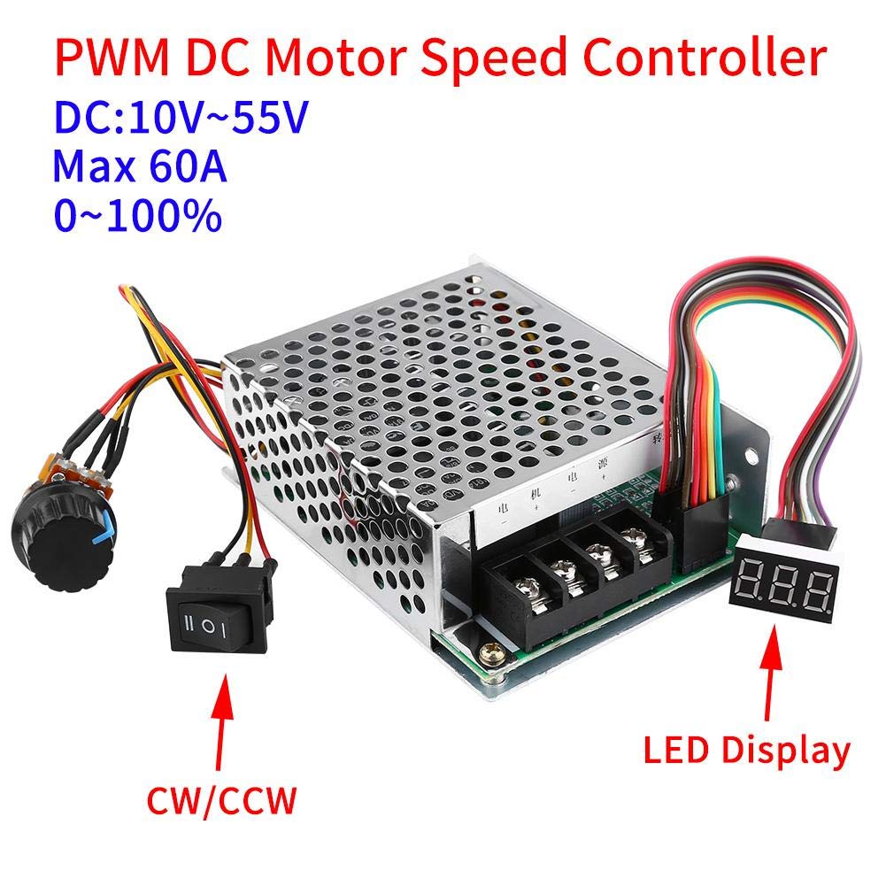 PWM DC Motor Speed Controller, DC10V-55V PWM Brushed DC Motor Controller, Adjustable DC Motor Speed Controller, CW CCW Reversible Switch with Digit Display, for DC Brush Motor