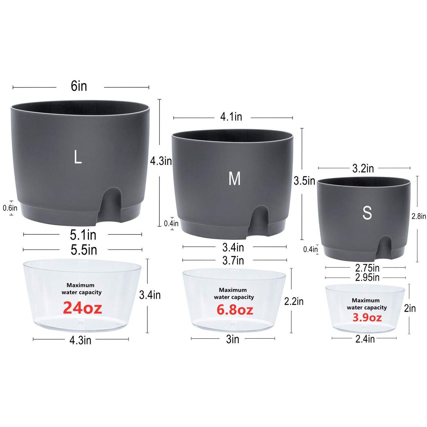 Self Watering Pots for Indoor Plants, ETGLCOZY 5 Pack 6/4.1/3.2 Inch Flower Pot Modern Decorative Plastic Planter with Extra Large Water Storage for All House Plants, Flowers, Herbs