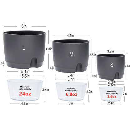Self Watering Pots for Indoor Plants, ETGLCOZY 5 Pack 6/4.1/3.2 Inch Flower Pot Modern Decorative Plastic Planter with Extra Large Water Storage for All House Plants, Flowers, Herbs