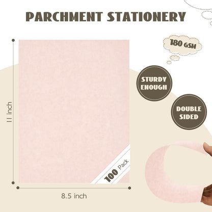 100 Sheets Pink Parchment Paper, Goefun 65lb Cover (180 GSM) Light Pink Parchment Cardstock Paper 8.5 x 11, Certificate Cardstock for Valentines Day, Wedding Invitations, DIY Cards, Crafts