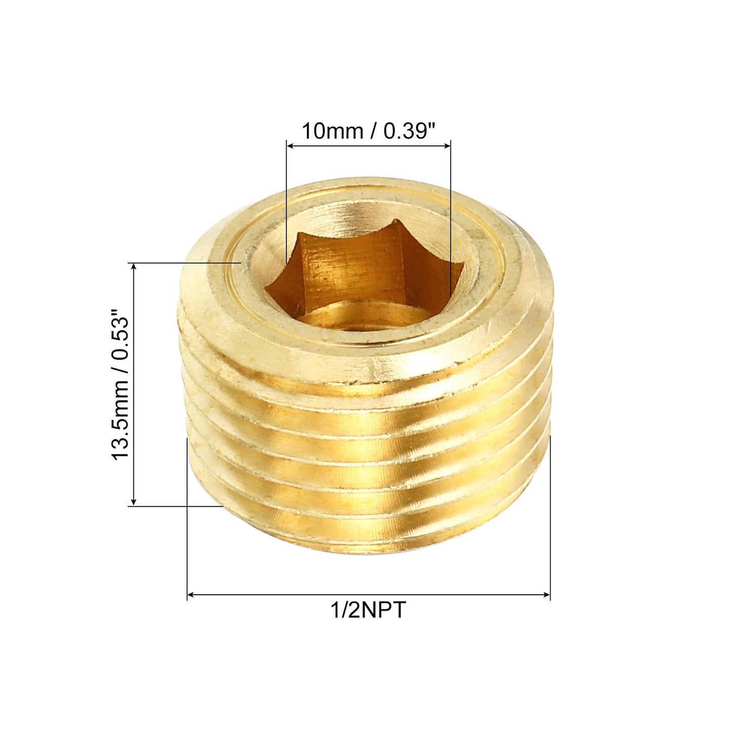 PATIKIL 1/2" NPT Brass Hex Countersunk Plugs, 8 Pack Counter Sunk Internal Hex Thread Socket Pipe Plugs Male Fittings for Water Oil Gas Pipeline