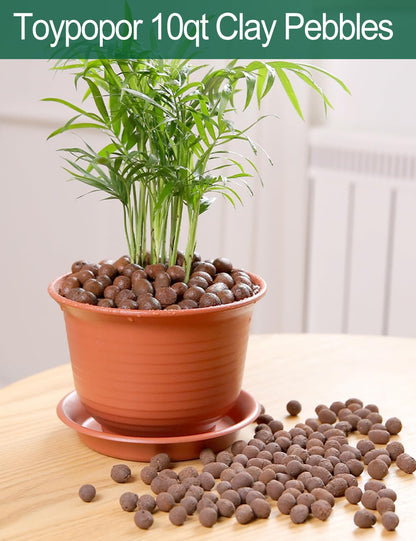 Toypopor 7qt Hydroponic Clay Pebbles, 5lbs, 8mm-12mm, Natural Organic Expanded Grow Media for Hydroponics, Drainage, Decoration, Aquaponics and Other Gardening Essentials