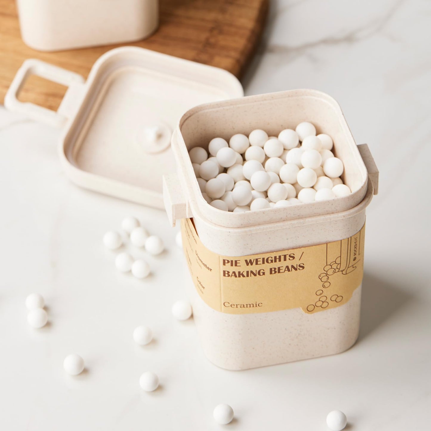 ROCKSHEAT Ceramic Pie Weights Baking Beans Natural Food Grade Crust & Pastry Utensils with Wheat Straw Container (2.2Lb | 1000g)