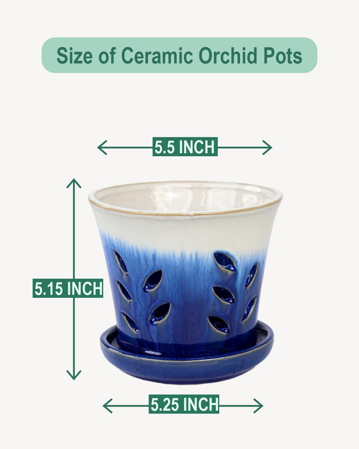 vensovo 6 Inch Ceramic Orchid Pot - Orchid Pot with Holes for Repotting, Ceramic Planter with Saucer for Indoor/Outdoor Plants