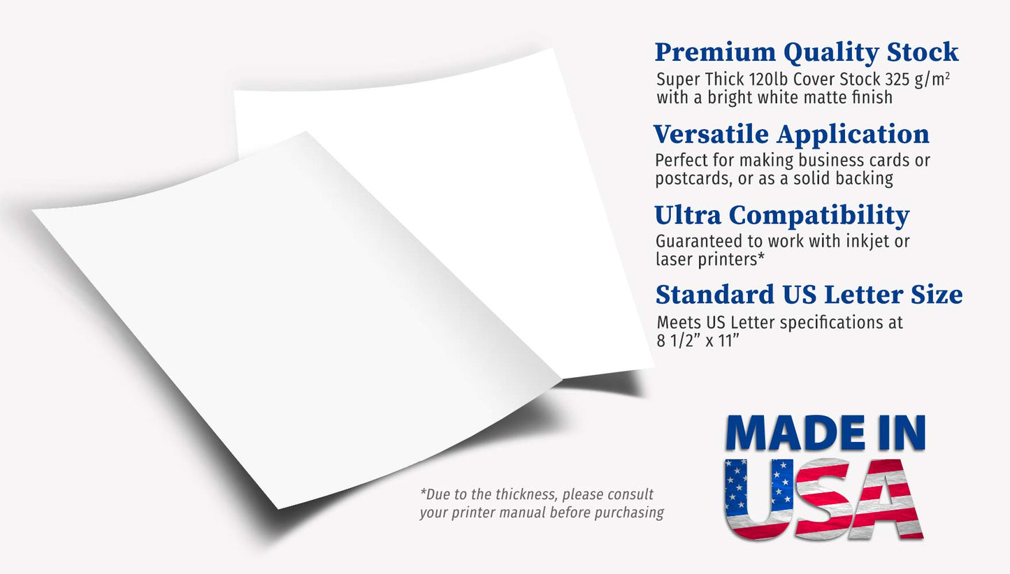 120lb Cover Thick Cardstock Paper - Plain Heavy Bright White Stock - 8.5" x 11" (50 Sheets)