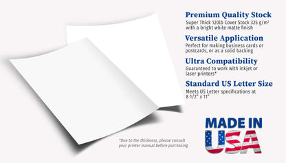 120lb Cover Thick Cardstock Paper - Plain Heavy Bright White Stock - 8.5" x 11" (50 Sheets)