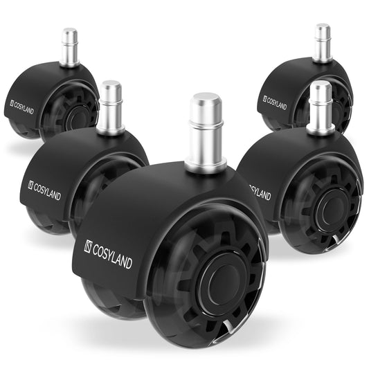 COSYLAND Office Chair Wheels Replacement - Rubber Chair casters for Hardwood Floors and Carpet, Set of 5, Heavy Duty Office Chair casters for Chairs to Replace Black