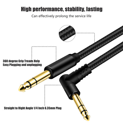 1/4 Inch TRS Instrument Cable 50Ft,BELIPRO 6.35mm TRS to 6.35mm TRS Stereo Audio Cable Male to Male Right-Angle-to-Straight for Electric Guitar, Bass, Keyboard,Mixer,Amplifier,Speaker,Equalizer...