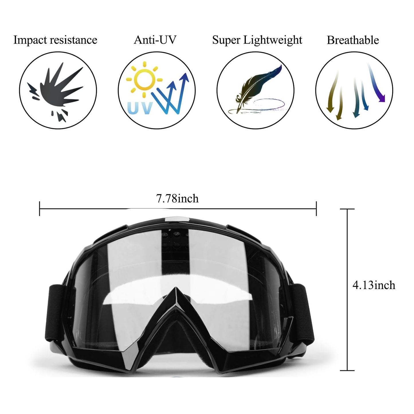 ATV Dirt Bike Goggles 2-Pack for Men Women - Motorcycle Motocross MX Riding UTV Helmet Offroad UV400 Anti-Scratch Fog Dustproof for Adults Youth Kids (Color+Clear)