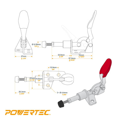 POWERTEC 6PK Toggle Clamp, 100lbs Holding Capacity, 301A Quick Release Push Pull Clamp for Woodworking Jigs and Fixtures, Pocket Hole Jigs, Welding, Crosscut Sled, CNC (20323-P3)