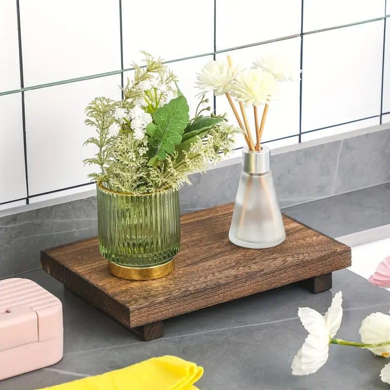 YYBD Wood Tray Small Wooden Soap Stand Brown Pedestal Stand Decorative Wooden Riser Kitchen Soap Dish Holder Rustic Candle Plant Holder Farmhouse Bathroom Decor Modern Display for Vanity Counter Sink