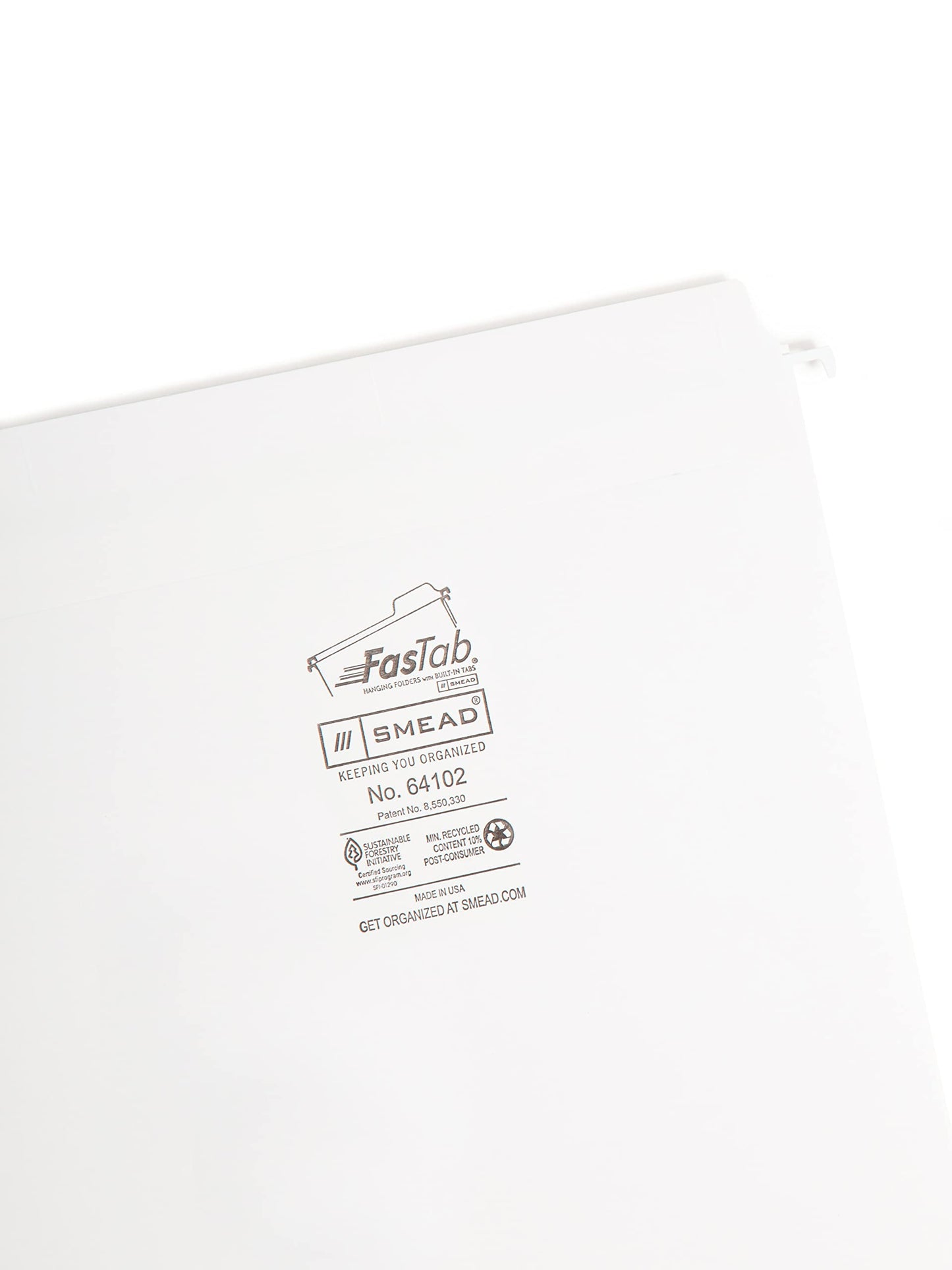 Smead Hanging File Folders, 20-Pack, Letter Size, Straight-Cut Built-in Reinforced FasTab, White, No-Insert Filing for Home Office, School and Business Document Organization